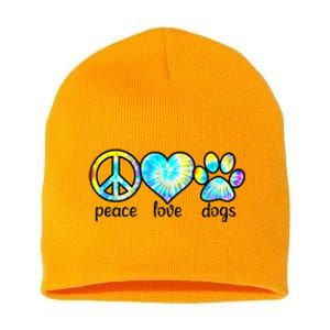 Funny Dog Lover Shirts Gift Peace Love Dogs Tie Dye Puppy Gifts Short Acrylic Beanie