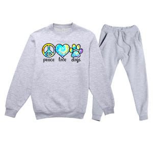 Funny Dog Lover Shirts Gift Peace Love Dogs Tie Dye Puppy Gifts Premium Crewneck Sweatsuit Set