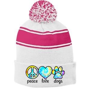 Funny Dog Lover Shirts Gift Peace Love Dogs Tie Dye Puppy Gifts Stripe Pom Pom Beanie