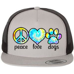 Funny Dog Lover Shirts Gift Peace Love Dogs Tie Dye Puppy Gifts Flat Bill Trucker Hat