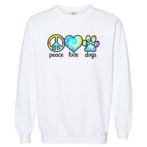 Funny Dog Lover Shirts Gift Peace Love Dogs Tie Dye Puppy Gifts Garment-Dyed Sweatshirt