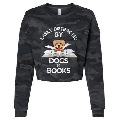 Funny Dog Lovers Easily Distracted By Dogs And Books Gift Cropped Pullover Crew