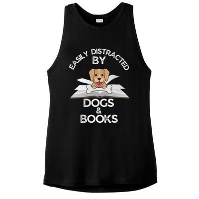 Funny Dog Lovers Easily Distracted By Dogs And Books Gift Ladies PosiCharge Tri-Blend Wicking Tank