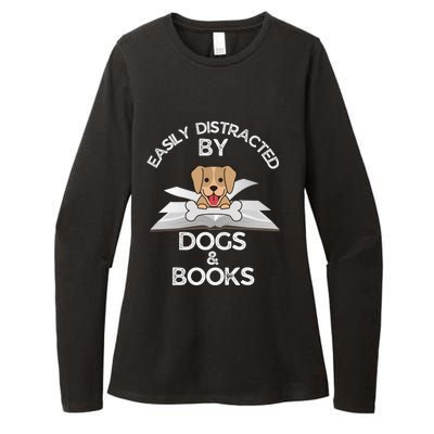 Funny Dog Lovers Easily Distracted By Dogs And Books Gift Womens CVC Long Sleeve Shirt