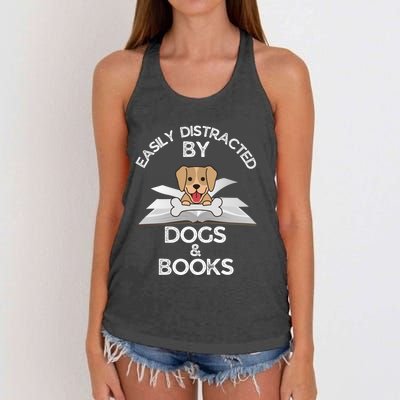 Funny Dog Lovers Easily Distracted By Dogs And Books Gift Women's Knotted Racerback Tank