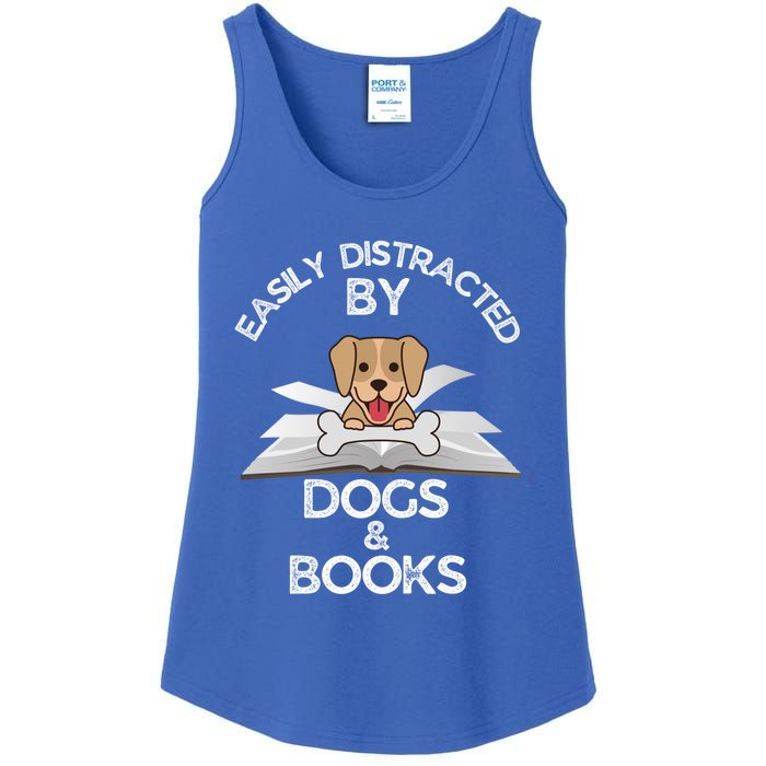 Funny Dog Lovers Easily Distracted By Dogs And Books Gift Ladies Essential Tank