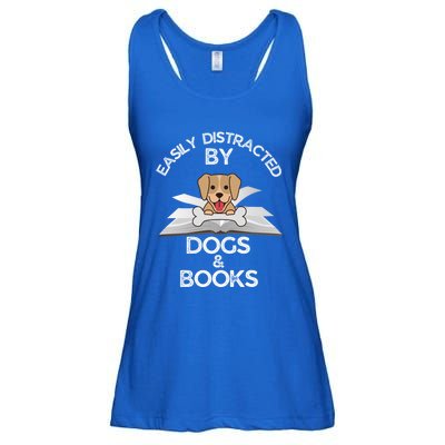 Funny Dog Lovers Easily Distracted By Dogs And Books Gift Ladies Essential Flowy Tank