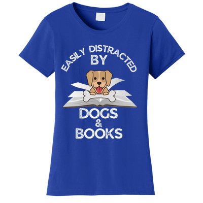 Funny Dog Lovers Easily Distracted By Dogs And Books Gift Women's T-Shirt