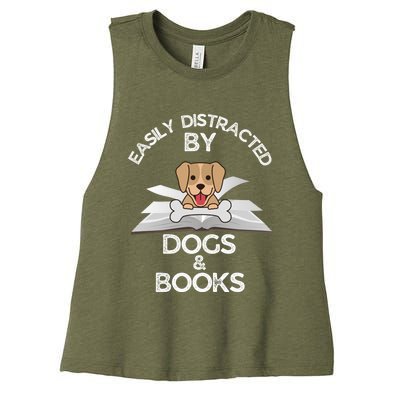 Funny Dog Lovers Easily Distracted By Dogs And Books Gift Women's Racerback Cropped Tank