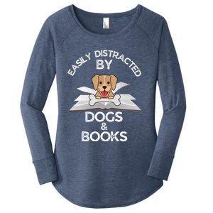 Funny Dog Lovers Easily Distracted By Dogs And Books Gift Women's Perfect Tri Tunic Long Sleeve Shirt