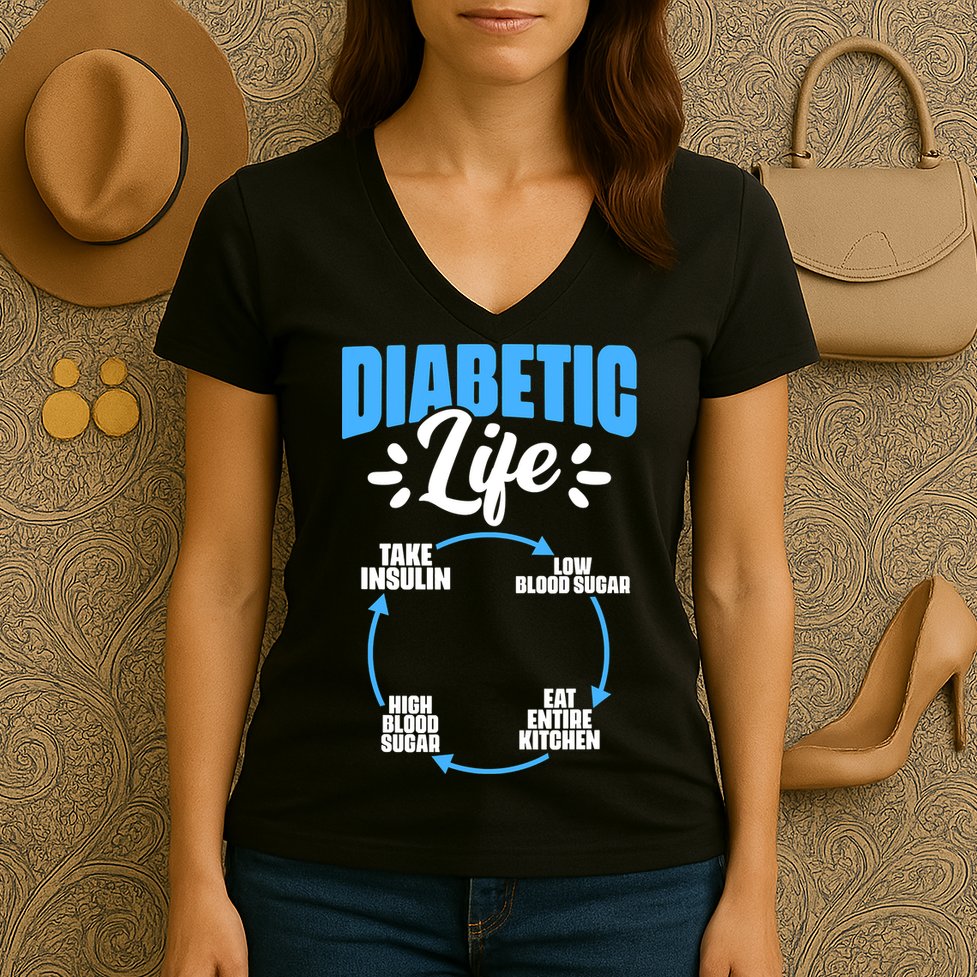 Funny Diabetic Life Cycle Diabetes Awareness Women's V-Neck T-Shirt