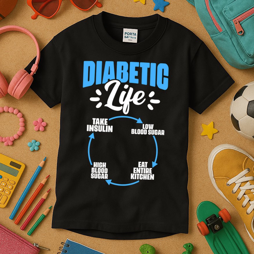 Funny Diabetic Life Cycle Diabetes Awareness Kids T-Shirt