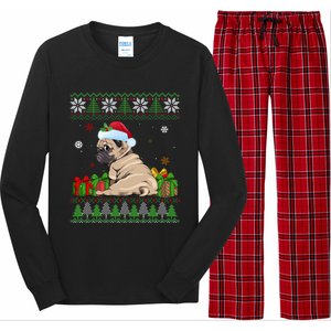 Funny Dog Lovers Cute Pug Santa Hat Ugly Christmas Great Gift Long Sleeve Pajama Set