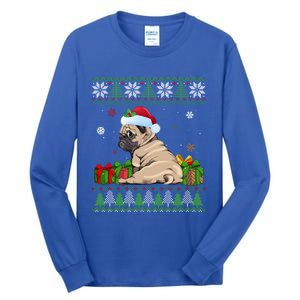 Funny Dog Lovers Cute Pug Santa Hat Ugly Christmas Great Gift Tall Long Sleeve T-Shirt