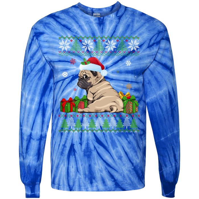 Funny Dog Lovers Cute Pug Santa Hat Ugly Christmas Great Gift Tie-Dye Long Sleeve Shirt