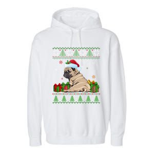 Funny Dog Lovers Cute Pug Santa Hat Ugly Christmas Great Gift Garment-Dyed Fleece Hoodie