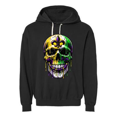 Fleur De Lis Mardi Gras Skulls Outfit Garment-Dyed Fleece Hoodie