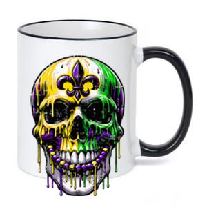 Fleur De Lis Mardi Gras Skulls Outfit 11oz Black Color Changing Mug