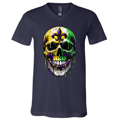 Fleur De Lis Mardi Gras Skulls Outfit V-Neck T-Shirt