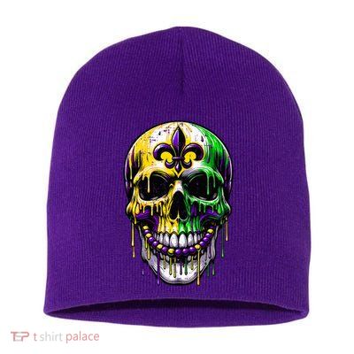Fleur De Lis Mardi Gras Skulls Outfit Short Acrylic Beanie