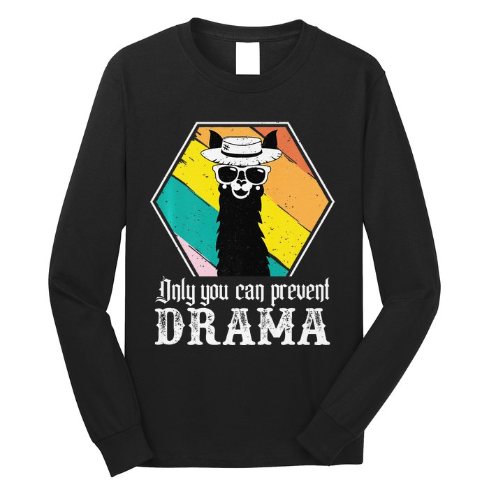 Funny Drama Llama Only You Can Prevent Drama Vintage Llama  Long Sleeve Shirt