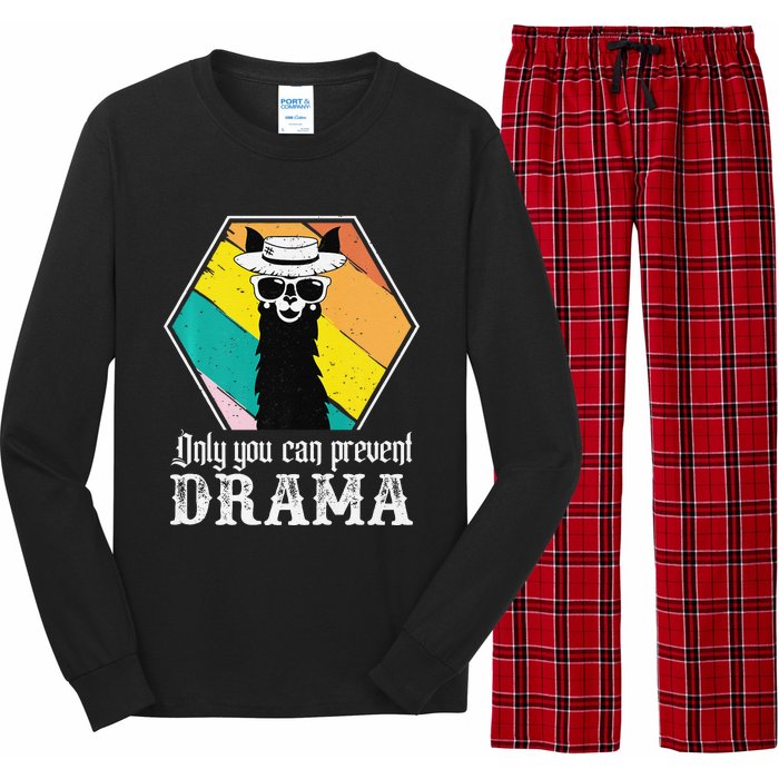 Funny Drama Llama Only You Can Prevent Drama Vintage Llama  Long Sleeve Pajama Set