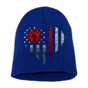 Firefighter Departt Logo Fire Heart American Flag Gift Short Acrylic Beanie