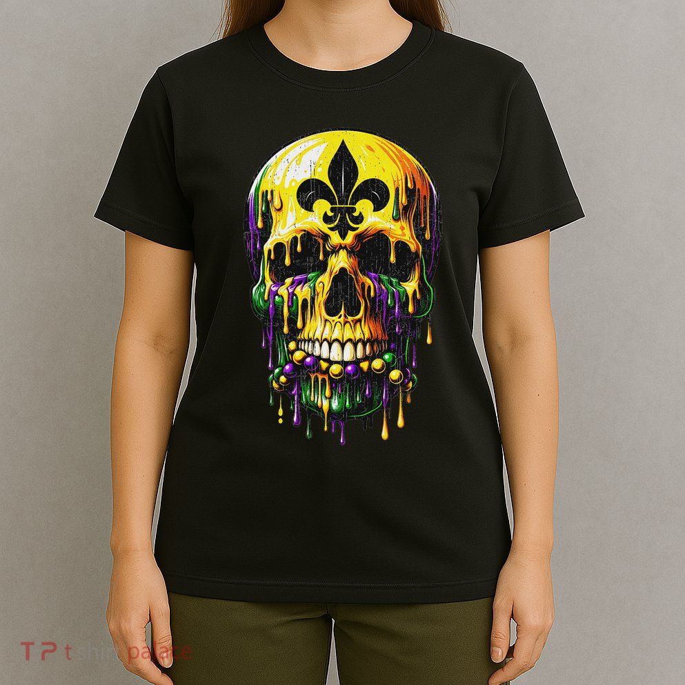Fleur De Lis Mardi Gras Skulls Men Women T-Shirt