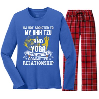 Funny Dog Lover Yoga Shih Tzu Funny Gift Women's Long Sleeve Flannel Pajama Set 