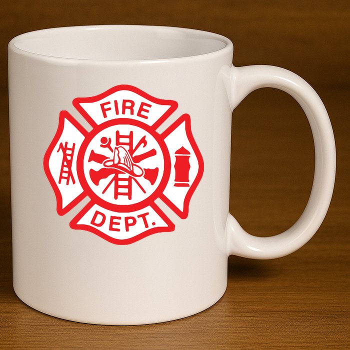 Fire Department Logo Uniform Fireman Symbol Firefighter Gear 11oz C Handle Ceramic Mug