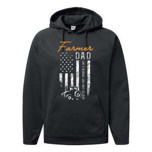 Farmer Dad Like A Normal Dad Only Cooler USA Flag Farming Performance Fleece Hoodie