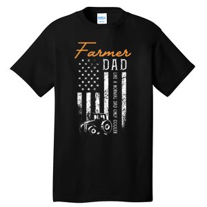 Farmer Dad Like A Normal Dad Only Cooler USA Flag Farming Tall T-Shirt