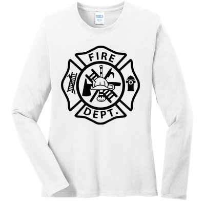 Fire Department Logo Uniform Fireman Symbol Firefighter Gear Ladies Long Sleeve Shirt