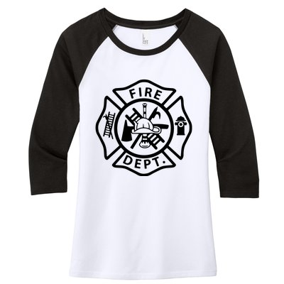 Fire Department Logo Uniform Fireman Symbol Firefighter Gear Women's Tri-Blend 3/4-Sleeve Raglan Shirt