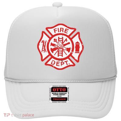 Fire Dept Logo Hero Halloween Firefighter Fireman Gift High Crown Mesh Back Trucker Hat