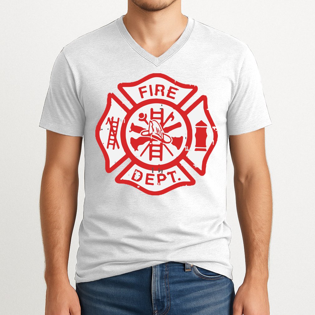 Fire Dept Logo Hero Halloween Firefighter Fireman Gift V-Neck T-Shirt