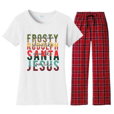 Fun Dance Like Frosty Shine Rudolph Give Santa Love Jesus Women's Flannel Pajama Set