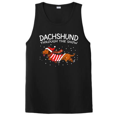 Funny Dog Lover Christmas Through The Snow Dachshund Xmas Gift PosiCharge Competitor Tank