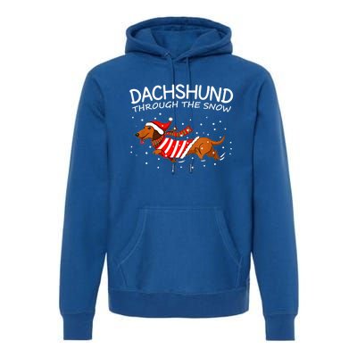 Funny Dog Lover Christmas Through The Snow Dachshund Xmas Gift Premium Hoodie