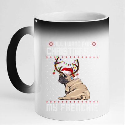 Funny Dog Lovers Frenchie Santa Hat Ugly Christmas Sweater Gift 11oz Black Color Changing Mug