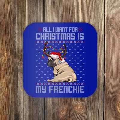 Funny Dog Lovers Frenchie Santa Hat Ugly Christmas Sweater Gift Coaster