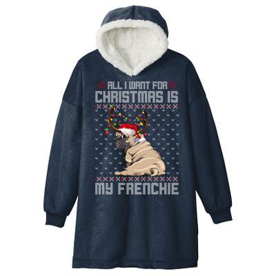 Funny Dog Lovers Frenchie Santa Hat Ugly Christmas Sweater Gift Hooded Wearable Blanket