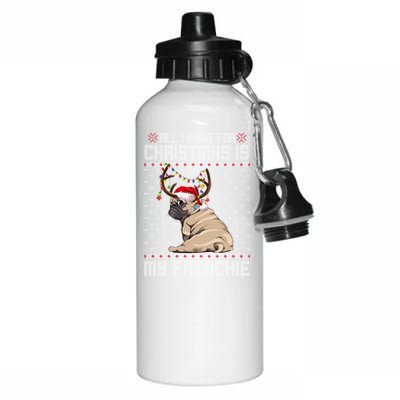 Funny Dog Lovers Frenchie Santa Hat Ugly Christmas Sweater Gift Aluminum Water Bottle