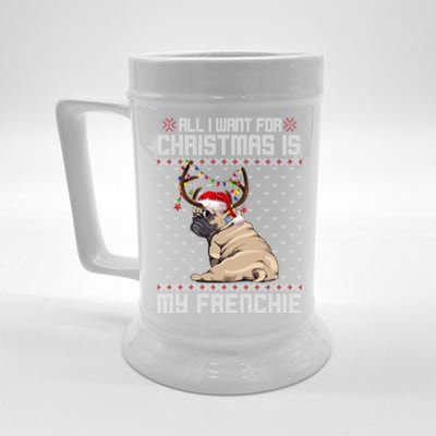 Funny Dog Lovers Frenchie Santa Hat Ugly Christmas Sweater Gift Beer Stein