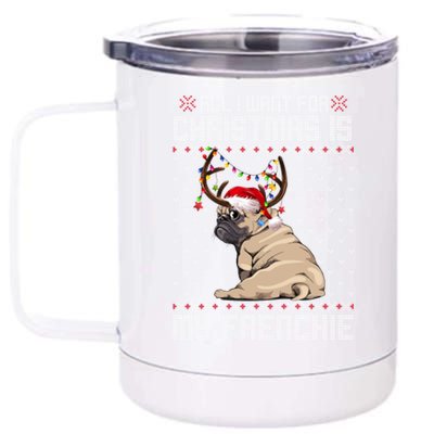 Funny Dog Lovers Frenchie Santa Hat Ugly Christmas Sweater Gift 12 oz Stainless Steel Tumbler Cup