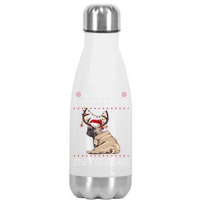 Funny Dog Lovers Frenchie Santa Hat Ugly Christmas Sweater Gift Stainless Steel Insulated Water Bottle