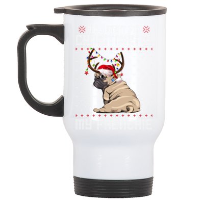 Funny Dog Lovers Frenchie Santa Hat Ugly Christmas Sweater Gift Stainless Steel Travel Mug