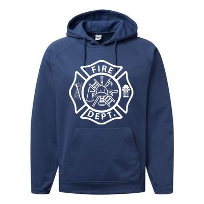 Fire Department Logo Uniform Fireman Symbol Firefighter Gear Performance Fleece Hoodie