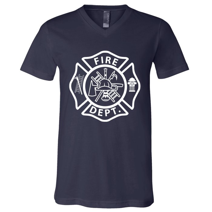 Fire Department Logo Uniform Fireman Symbol Firefighter Gear V-Neck T-Shirt