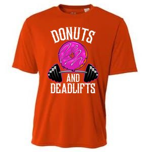 Funny Doughnut Lover Donuts And Deadlifts Fitness Gym Donut Gift Cooling Performance Crew T-Shirt